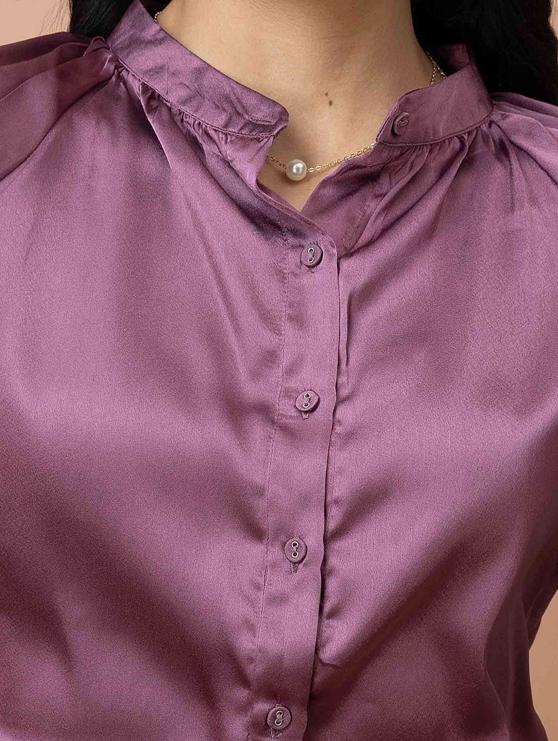 women solid purple satin regular top - 22443697 -  Standard Image - 1