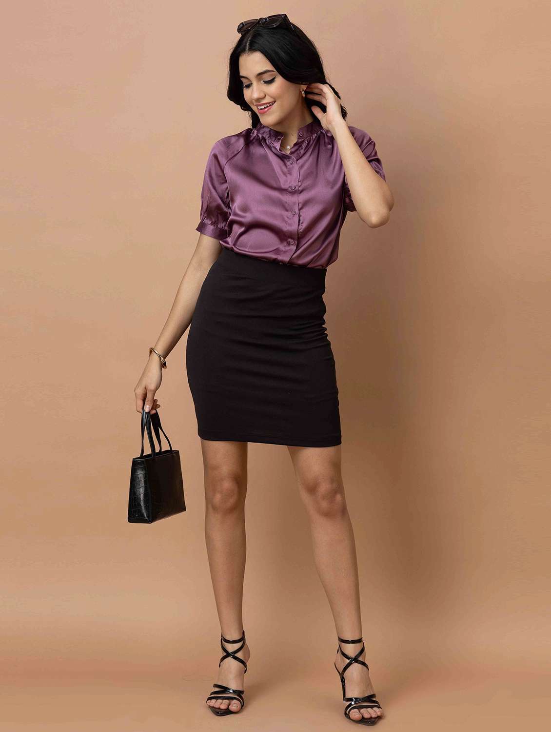 women solid purple satin regular top - 22443697 -  Standard Image - 6