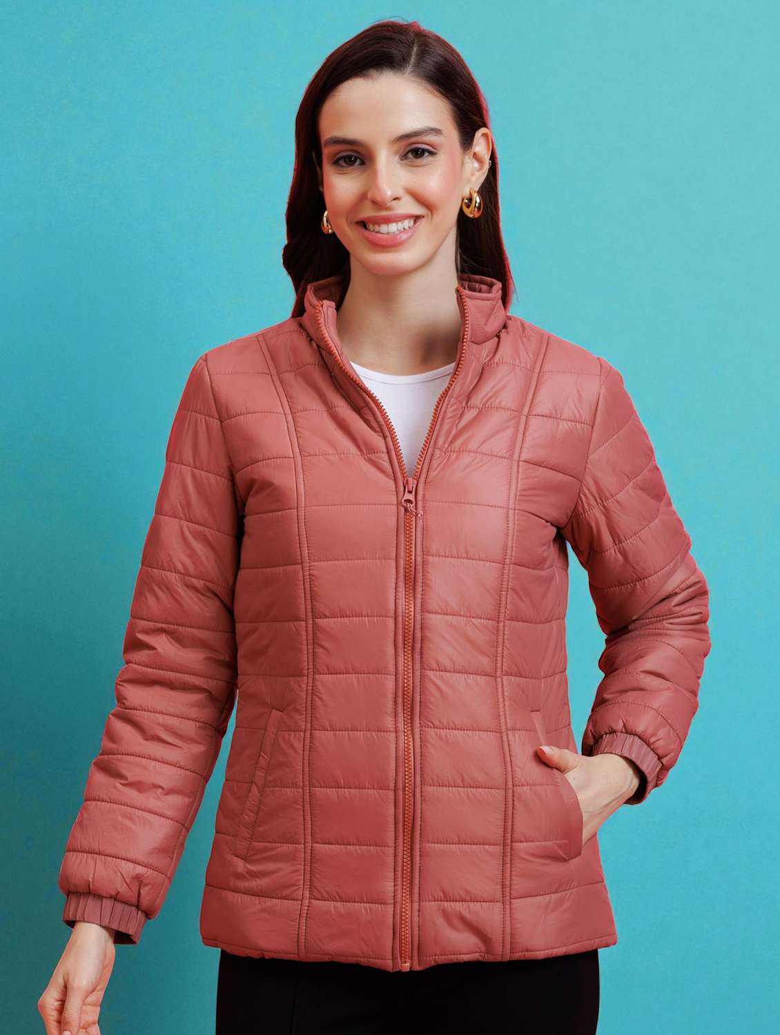 women pink nylon regular jacket