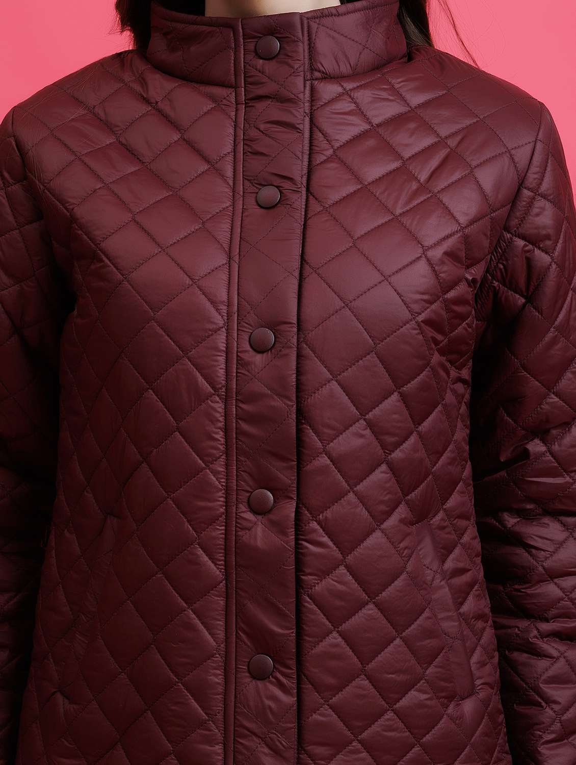 women solid nylon stand collar regular jacket - 22443700 -  Standard Image - 1