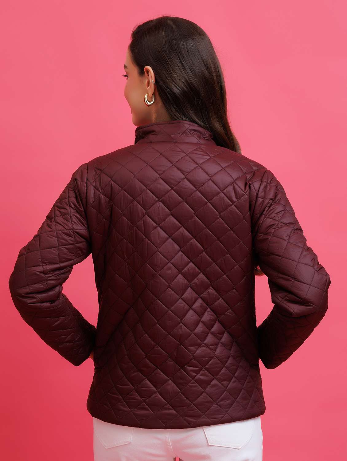 women solid nylon stand collar regular jacket - 22443700 -  Standard Image - 4
