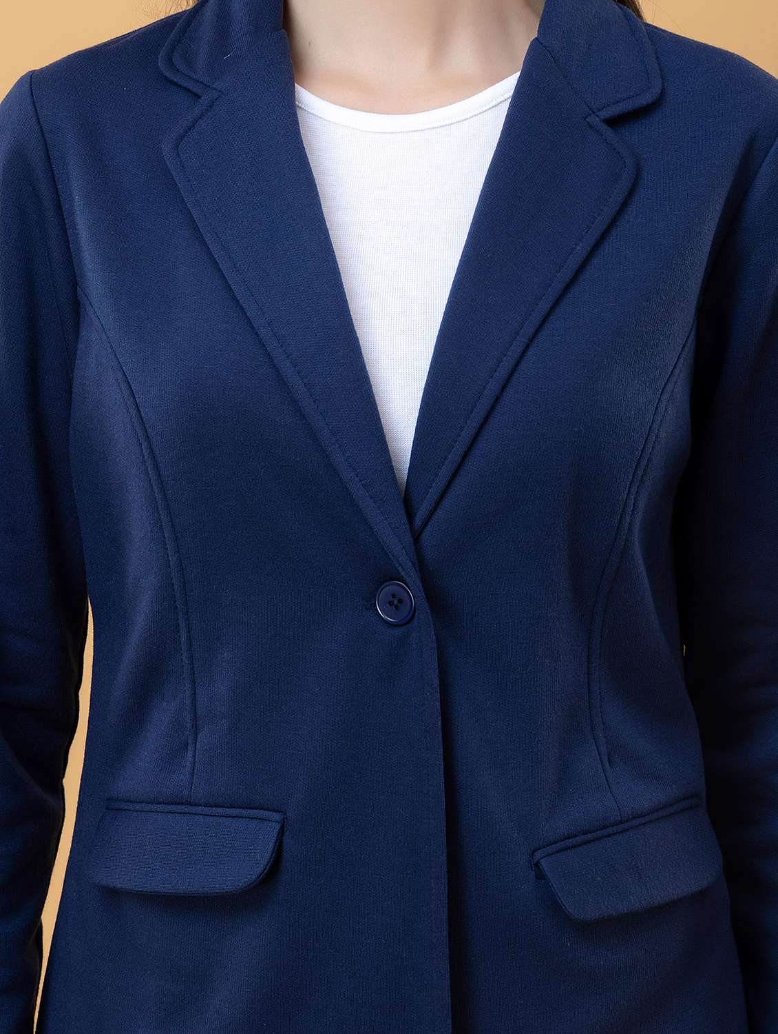women solid navy blue fleece regular jacket - 22443702 -  Standard Image - 1