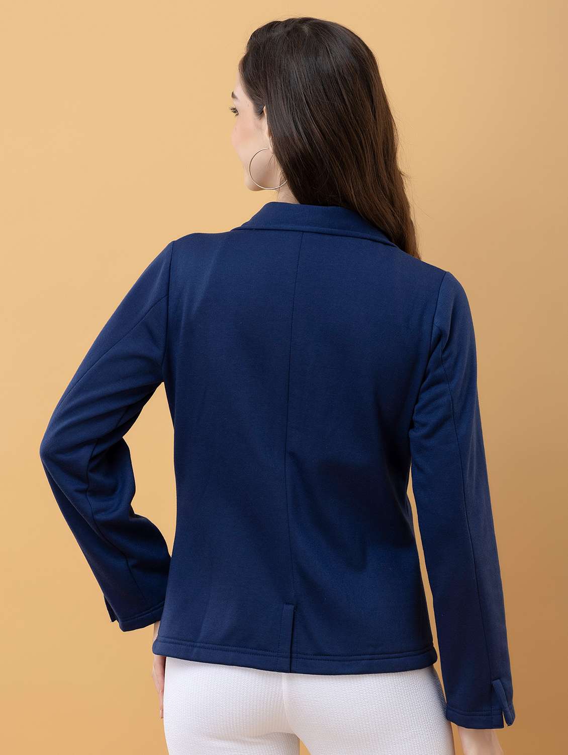 women solid navy blue fleece regular jacket - 22443702 -  Standard Image - 4