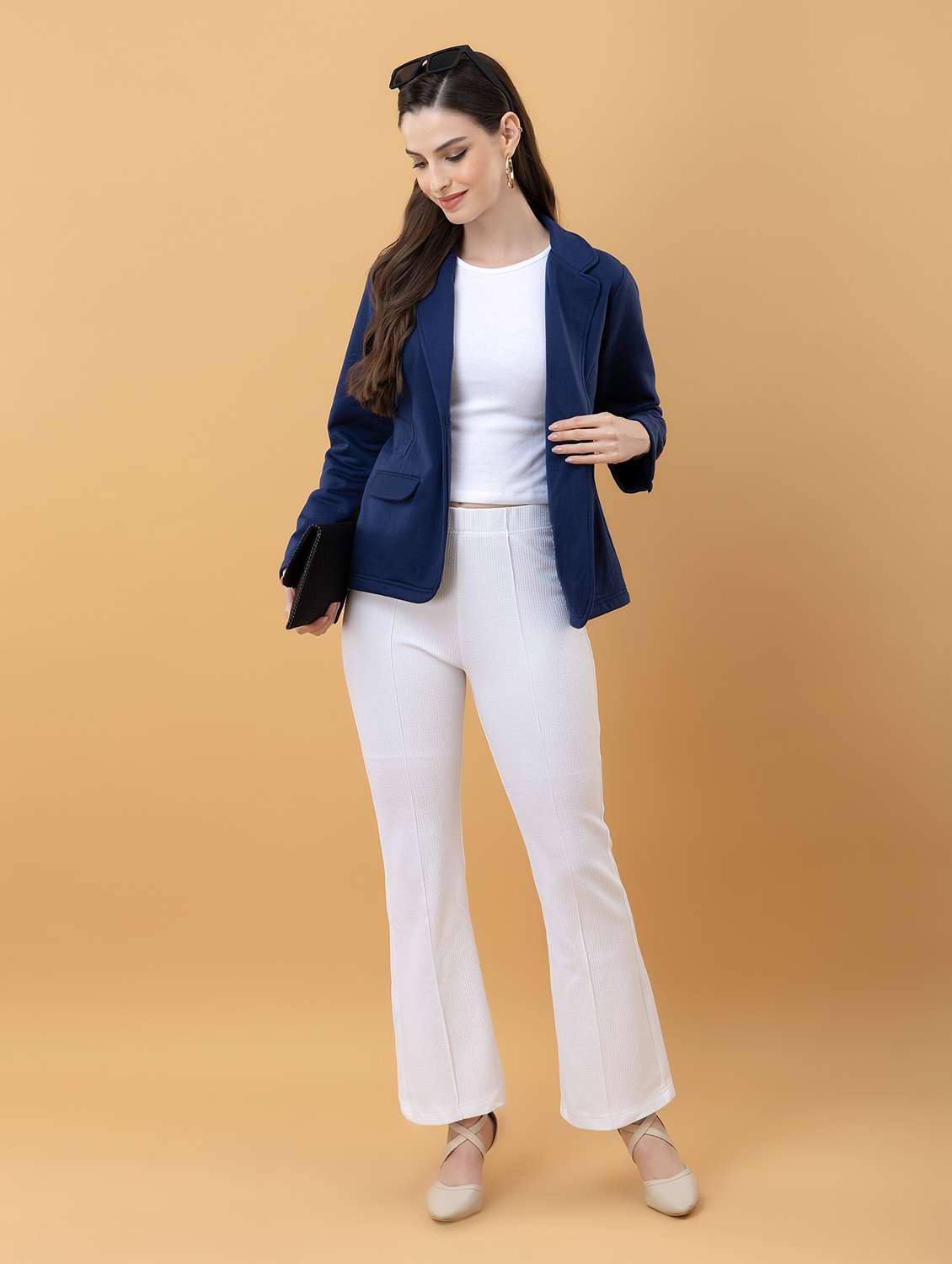 women solid navy blue fleece regular jacket - 22443702 -  Standard Image - 6