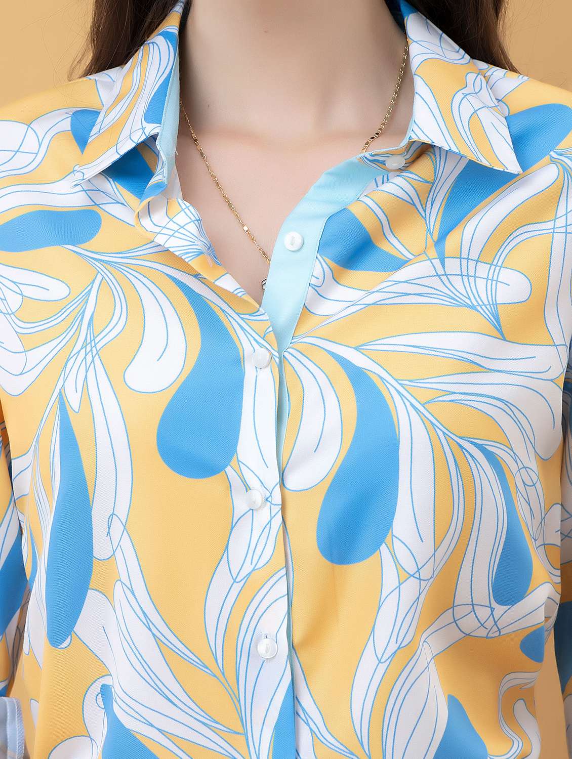 women abstract yellow rayon regular shirt - 22443705 -  Standard Image - 1