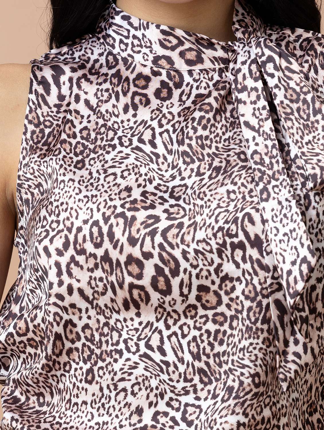 women animal print beige satin regular top - 22443706 -  Standard Image - 1
