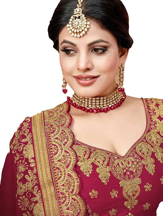 women solid with work half & half saree - 22444254 -  Standard Image - 1