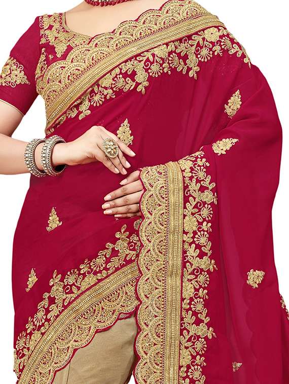 women solid with work half & half saree - 22444255 -  Standard Image - 1