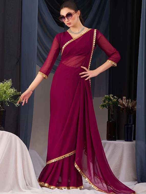 women solid with bordered saree