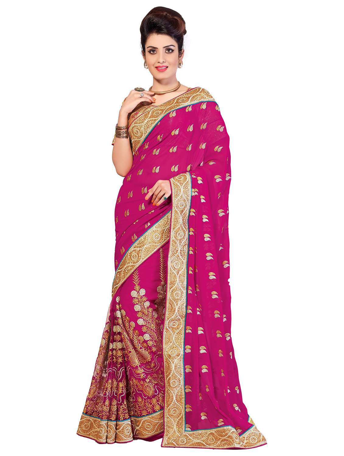 women solid with work embroidered saree
