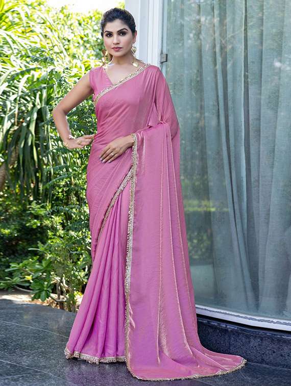 women solid with bordered saree