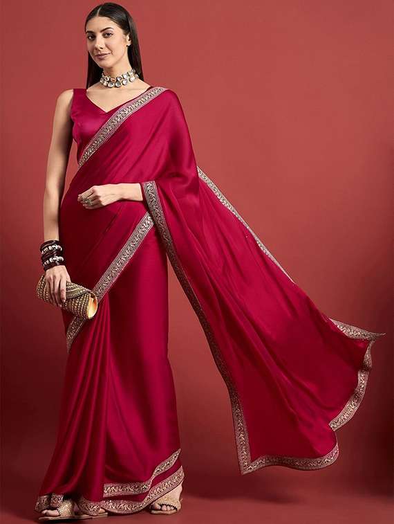 women solid with bordered saree