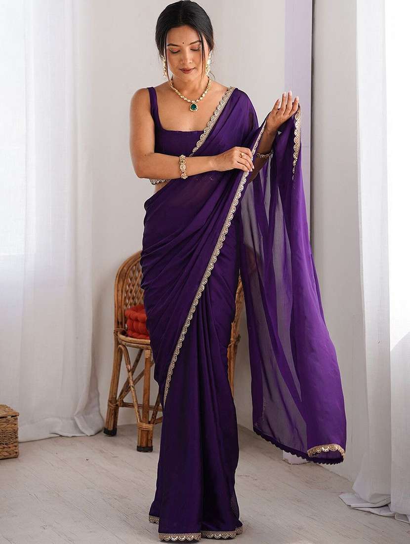 women solid with bordered saree