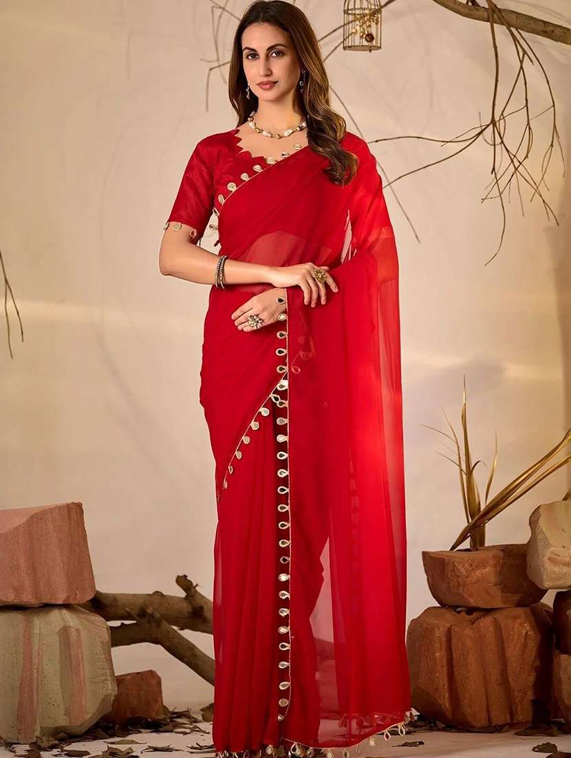 women solid with bordered saree