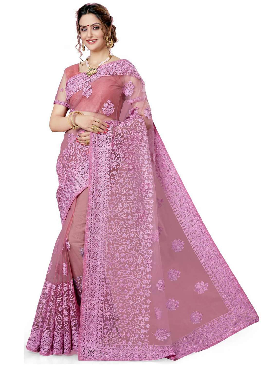 women solid with work embroidered saree