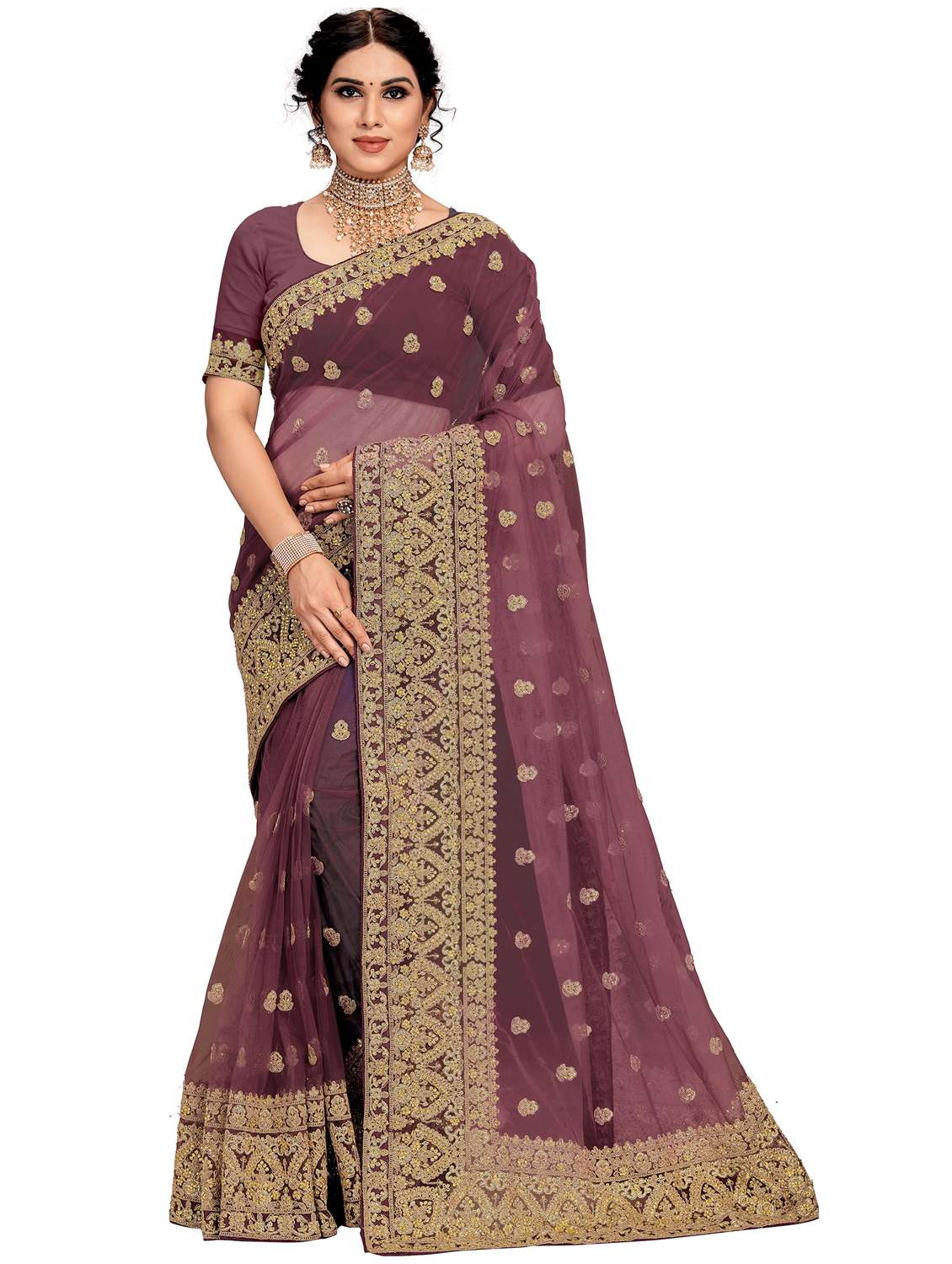 women solid with work embroidered saree