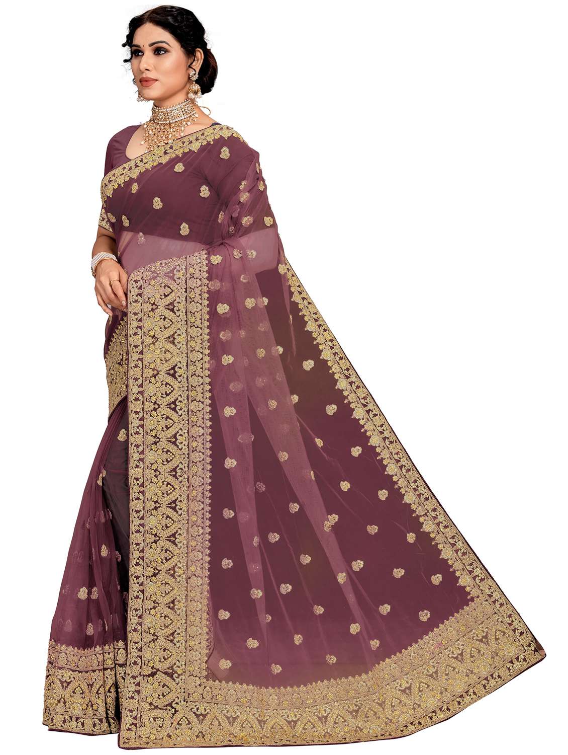 women solid with work embroidered saree - 22444549 -  Standard Image - 1