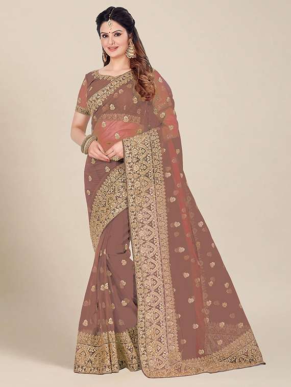 women solid with work embroidered saree