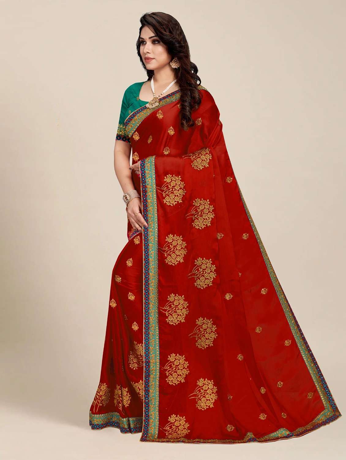 women solid with work embroidered saree - 22444750 -  Standard Image - 1