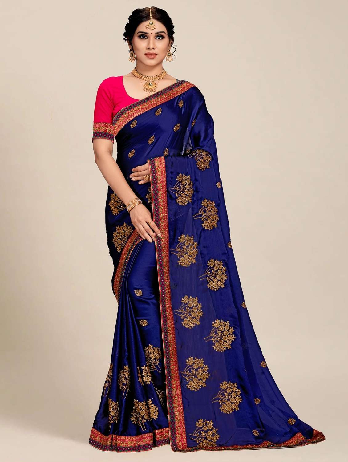 women solid with work embroidered saree