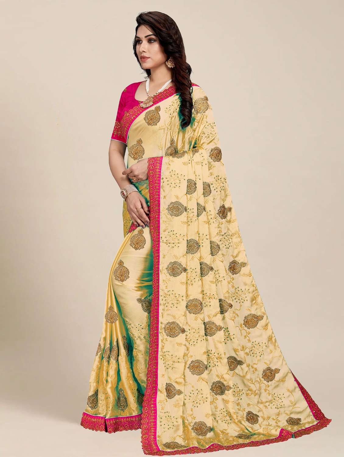 women solid with work embroidered saree - 22444762 -  Standard Image - 1
