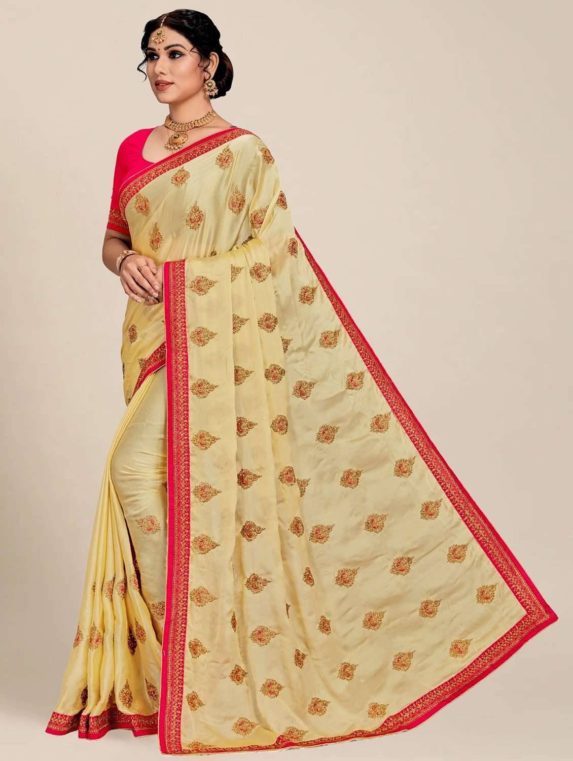 women solid with work embroidered saree - 22444767 -  Standard Image - 1