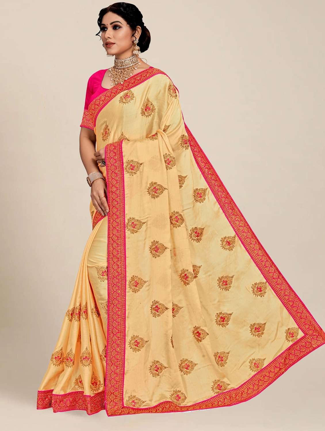 women solid with work embroidered saree - 22444795 -  Standard Image - 1