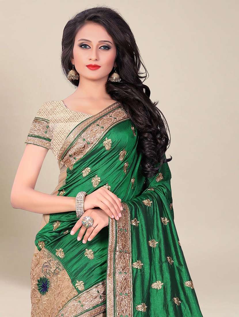 women solid with work half & half saree - 22444937 -  Standard Image - 1