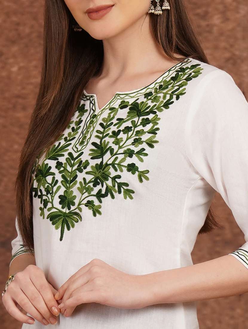 Women White Cotton A-line Kurta - 22444974 -  Standard Image - 1