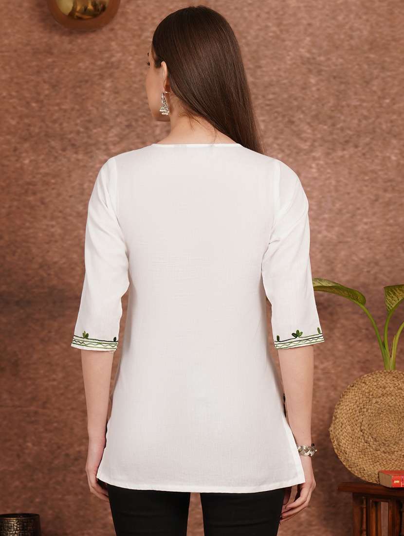 Women White Cotton A-line Kurta - 22444974 -  Standard Image - 4