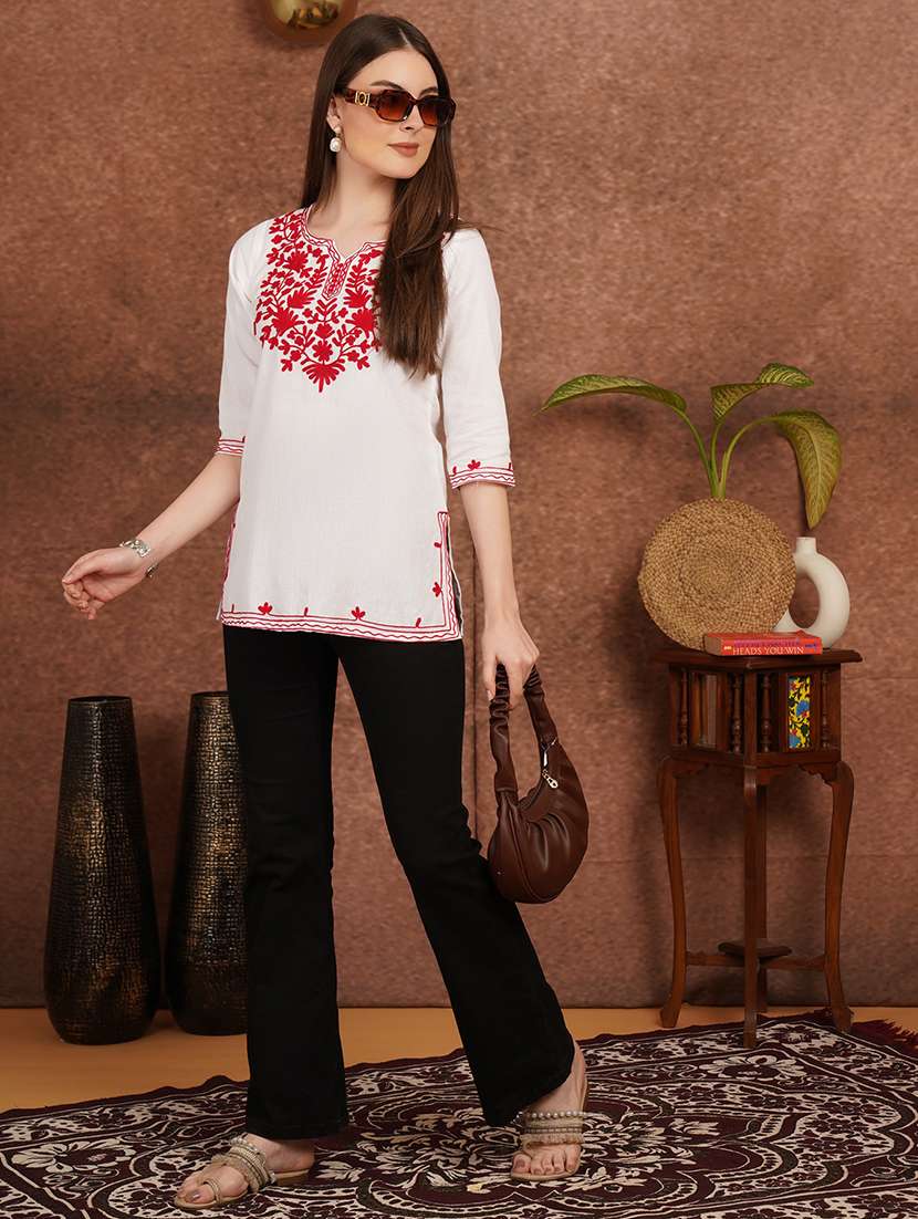 Women White Cotton A-line Kurta - 22444975 -  Standard Image - 4