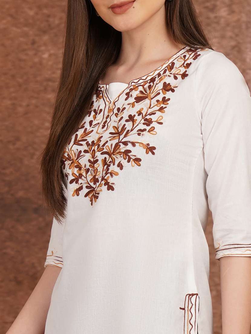 Women White Cotton A-line Kurta - 22444976 -  Standard Image - 1
