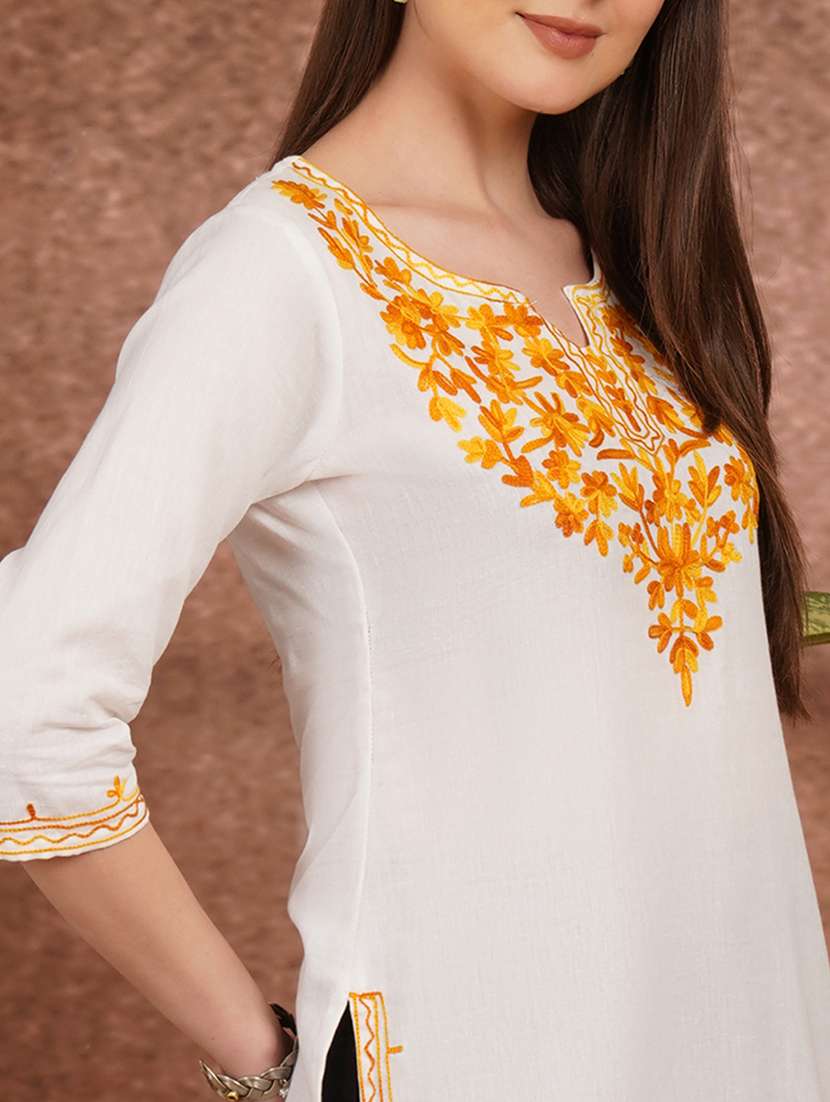 Women White Cotton A-line Kurta - 22444981 -  Standard Image - 1