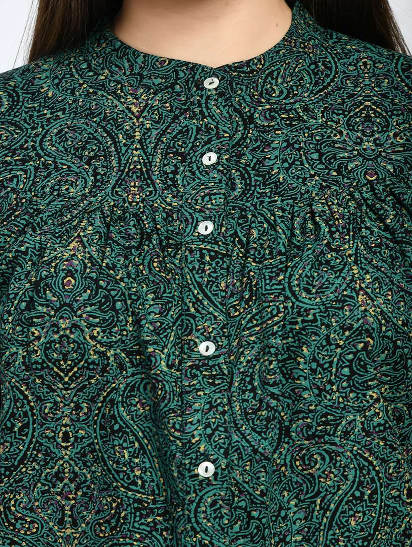 women printed bishop sleeve shirt style top - 22446549 -  Standard Image - 1