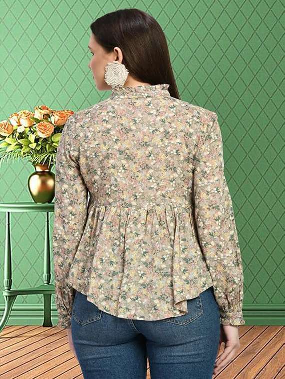 Women Printed Long Sleeves Peplum Top - 22446550 -  Standard Image - 1