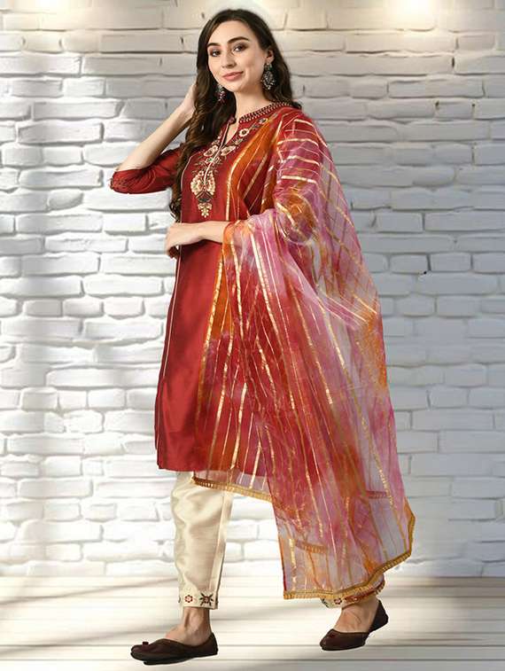 women embroidered kurta pant with dupatta set - 22446552 -  Standard Image - 1