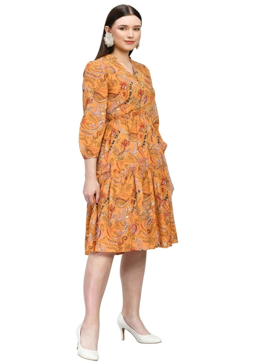 women printed knee length tiered dress - 22446553 -  Standard Image - 1