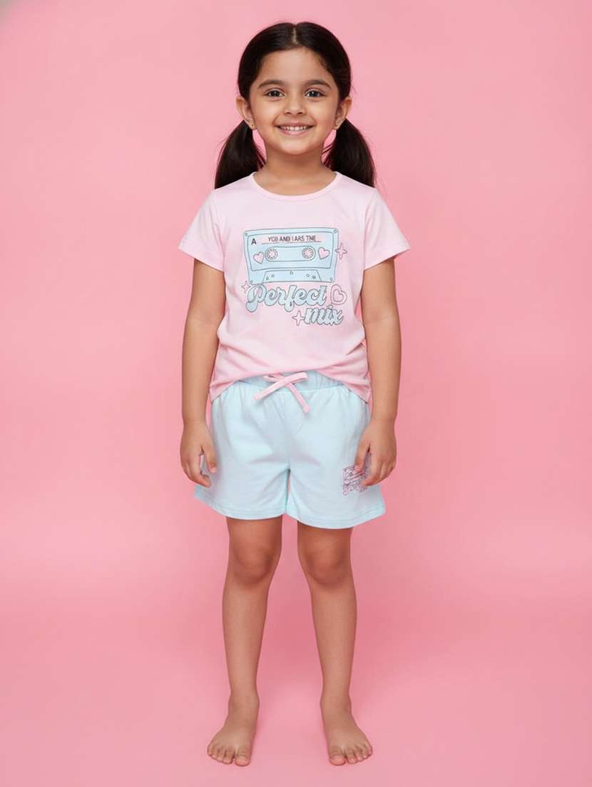 girls printed short sleeve t-shirt & shorts set