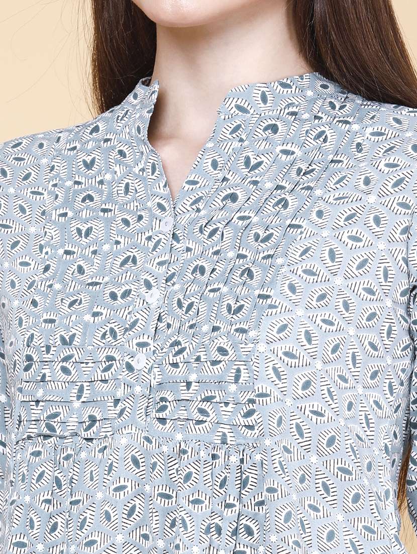 women printed three quarter sleeves a-line top - 22446910 -  Standard Image - 1