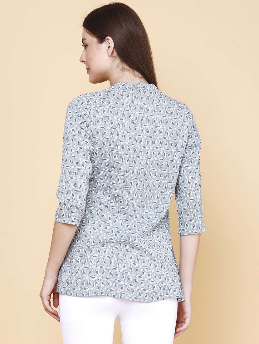 women printed three quarter sleeves a-line top - 22446910 -  Standard Image - 4