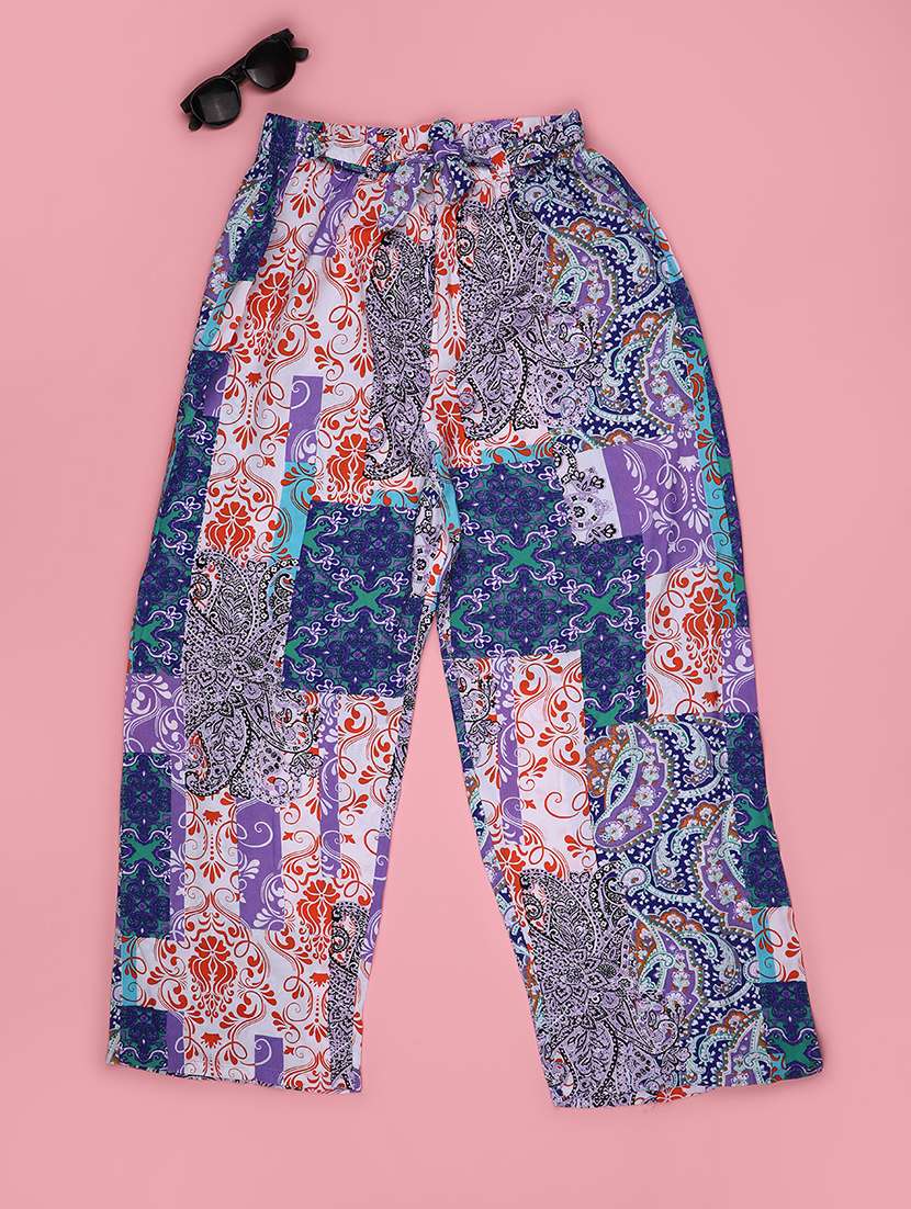 girls printed high rise straight trouser - 22447021 -  Standard Image - 1