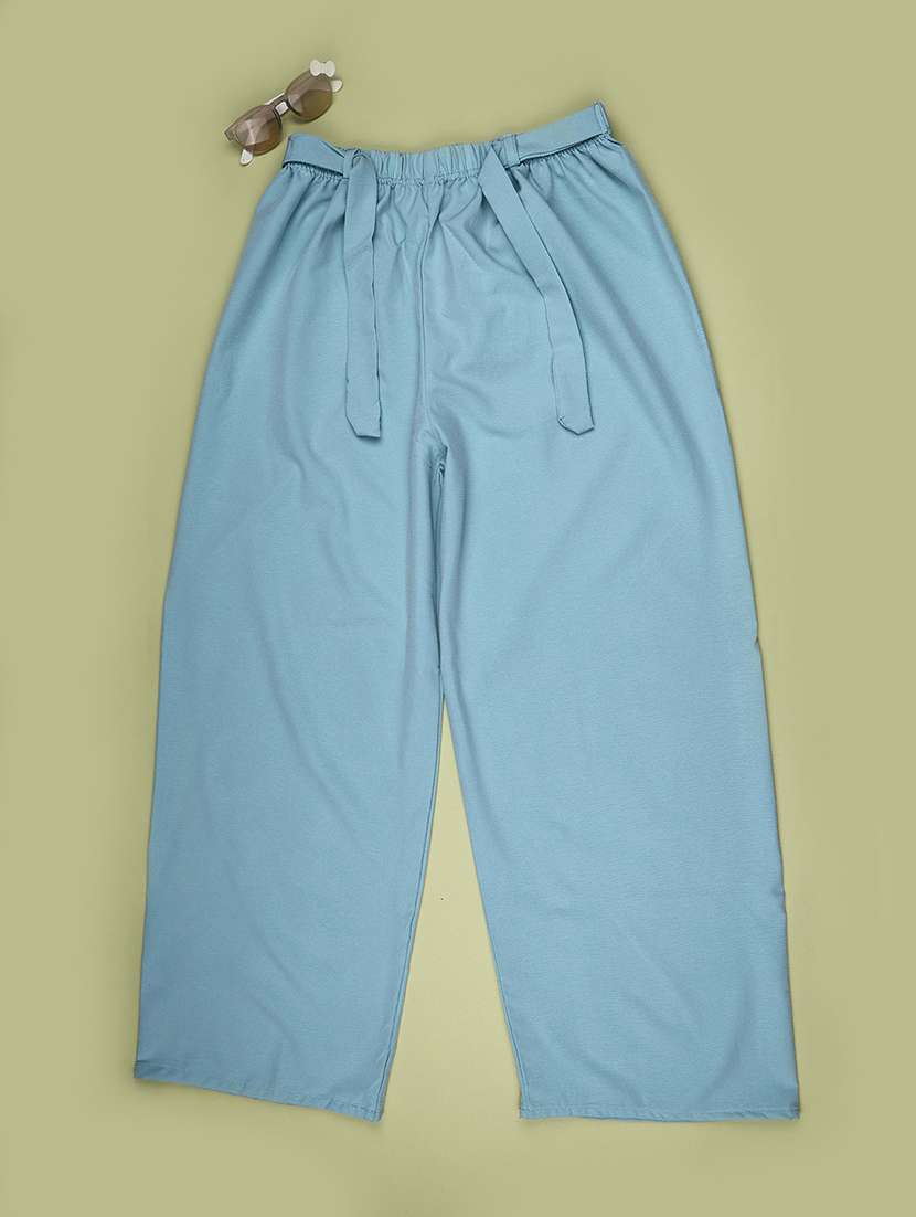 girls solid mid rise relaxed fit casual trouser - 22447032 -  Standard Image - 1