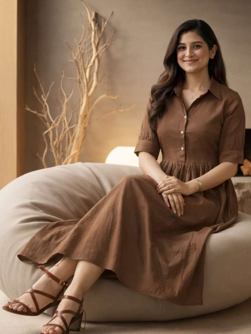 women brown cotton a-line dress - 22447569 -  Standard Image - 4
