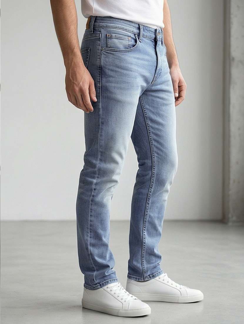 men washed high rise full length tapered jeans - 22447627 -  Standard Image - 1