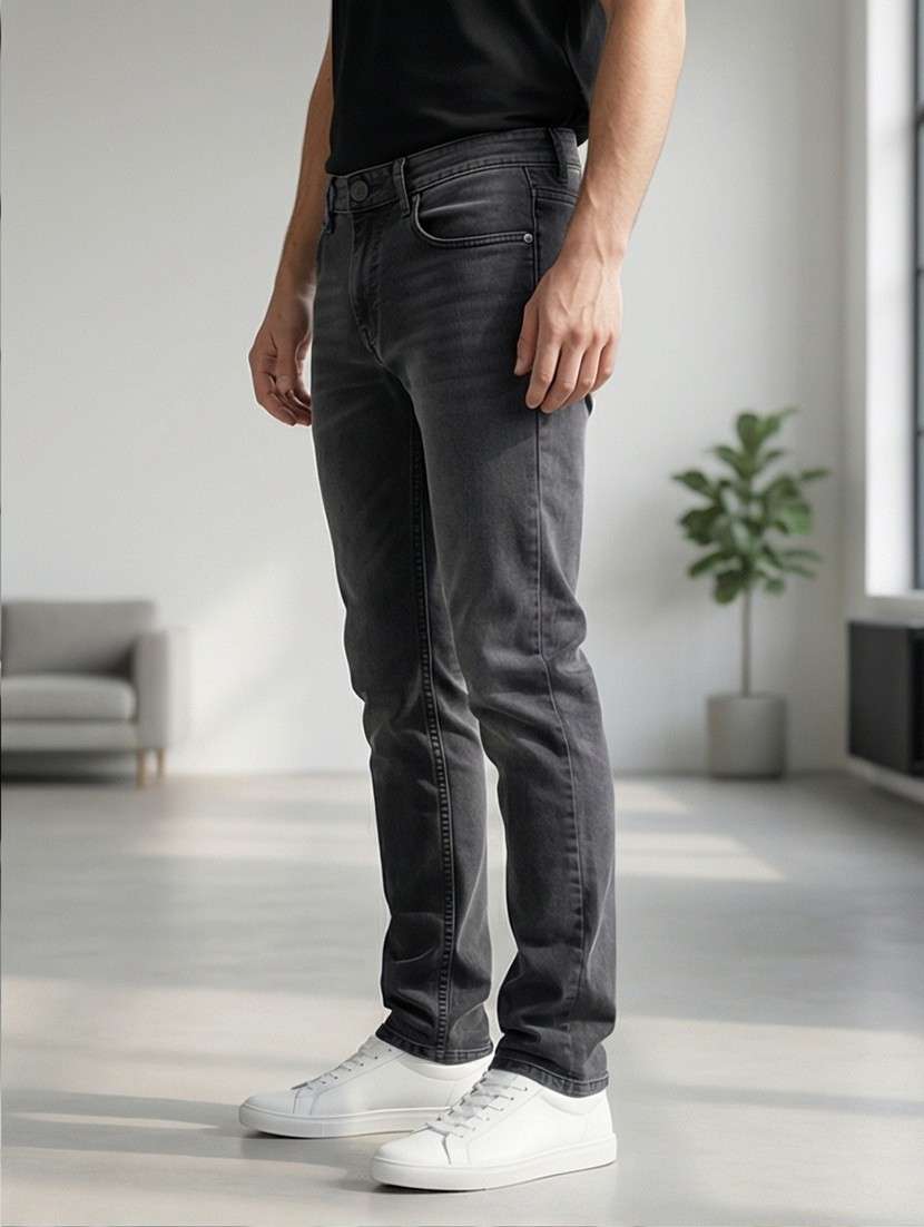 men washed high rise full length tapered jeans - 22447628 -  Standard Image - 1
