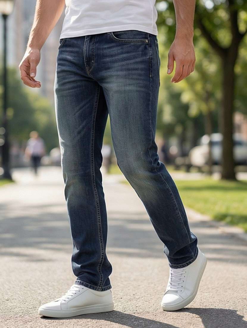 Men Washed High Rise Full Length Tapered Jeans - 22447629 -  Standard Image - 1