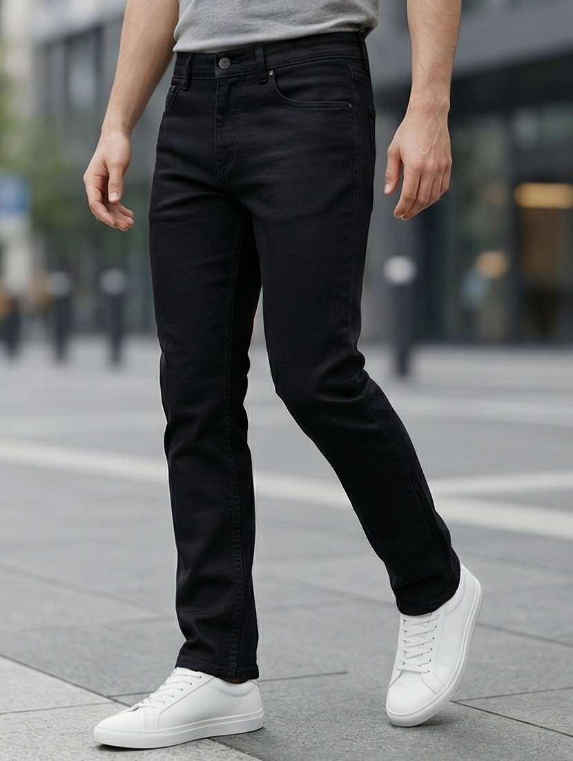 Men Plain High Rise Full Length Tapered Jeans - 22447630 -  Standard Image - 1