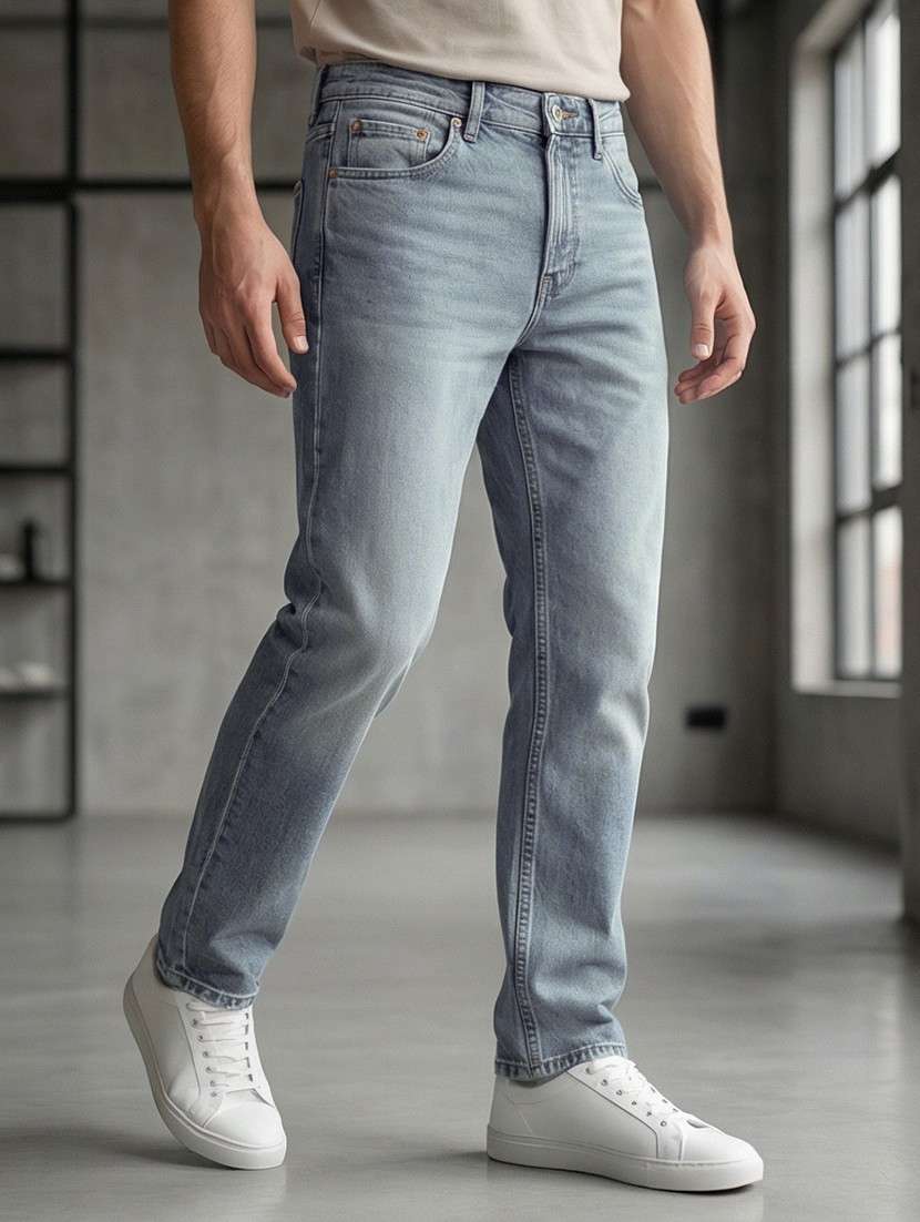 men washed high rise full length tapered jeans - 22447631 -  Standard Image - 1