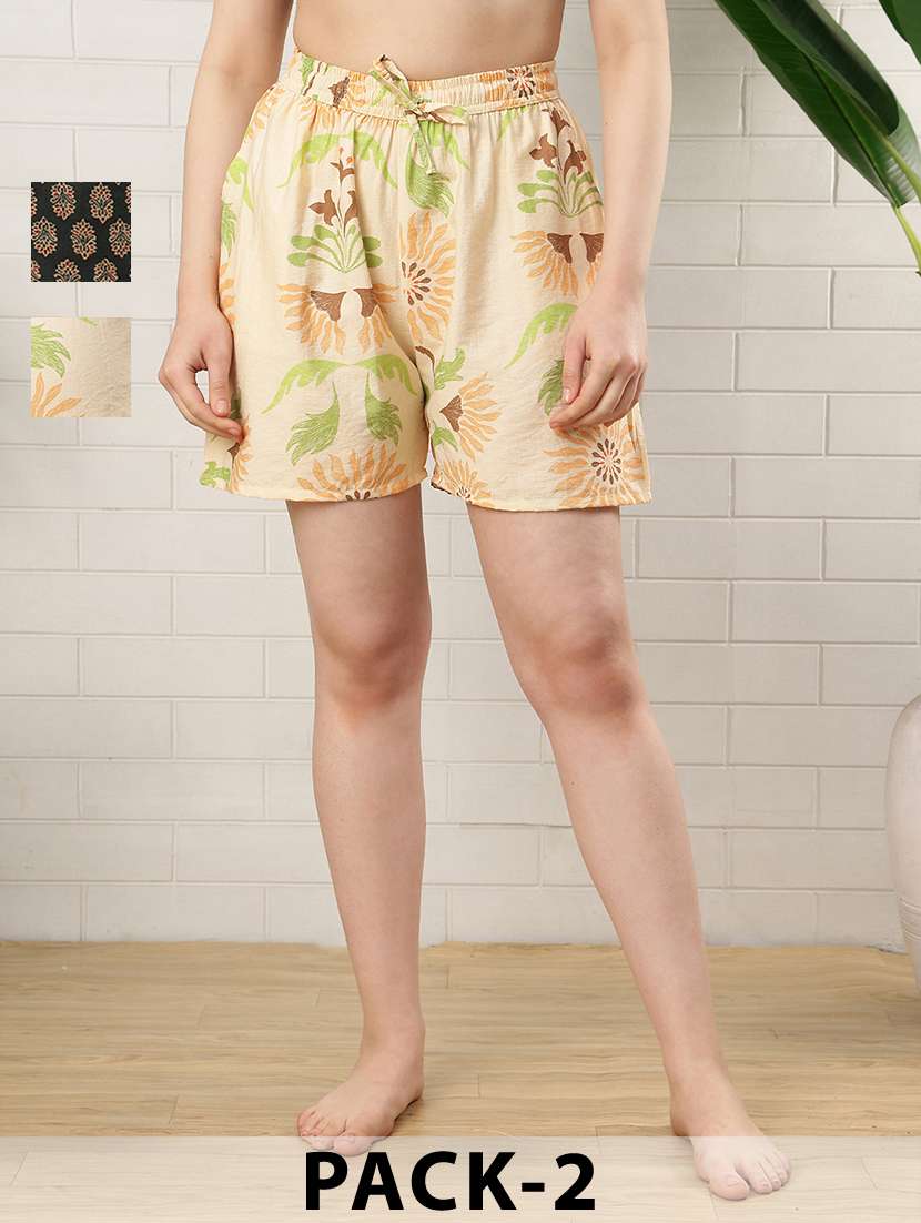 women pack of 2 printed loungewear shorts