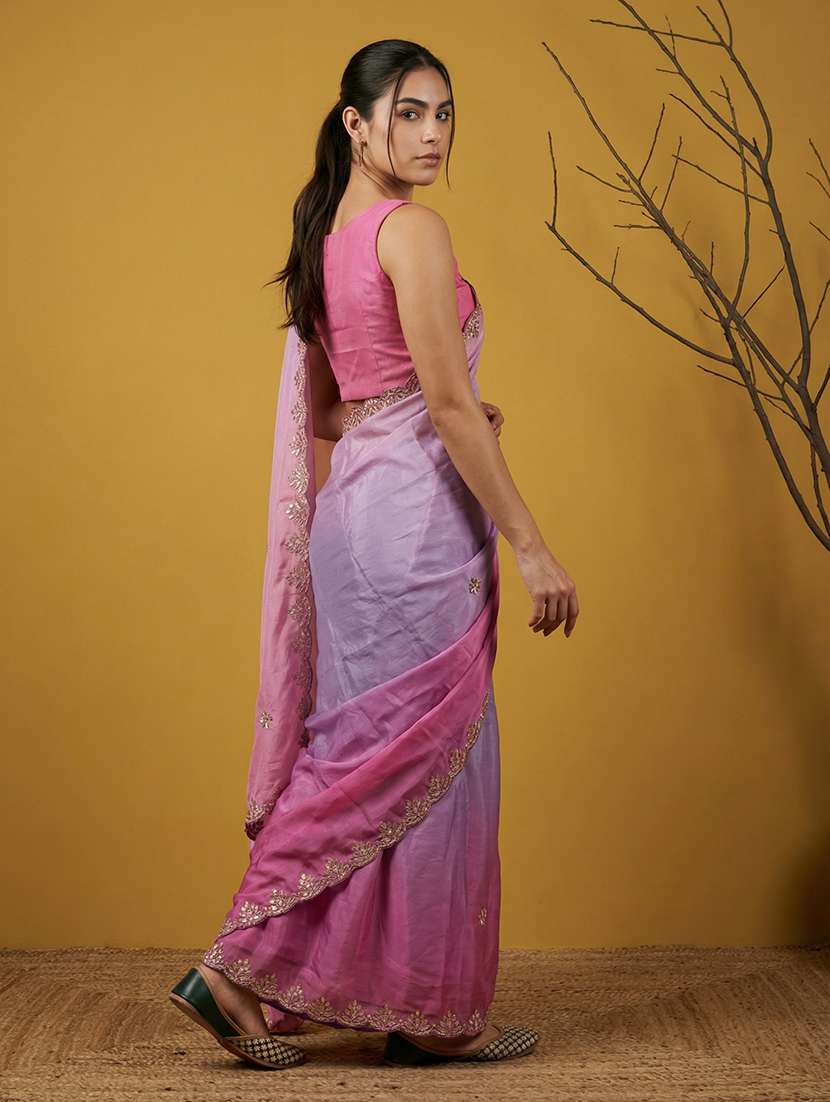 Women Ombre Embroidered Saree With Blouse - 22447847 -  Standard Image - 4